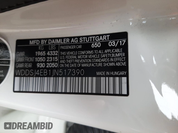 2018 Mercedes-Benz CLA with VIN WDDSJ4EB1JN517390, listed as a Copart auction lot 35903493 with 0 mi miles. Bid and sale history available at carsss.com. Image 12.