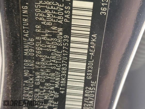 2007 Toyota Avalon XL with VIN 4T1BK36B37U177539, listed as a Copart auction lot 49669655 with 0 mi miles and Salvage Title. Bid and sale history available at carsss.com. Image 12.