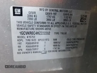 2017 Chevrolet Silverado 1500 LT with VIN 1GCVKREC4HZ222202, listed as a Copart auction lot 48537465 with 106,792 mi miles and Salvage Title. Bid and sale history available at DreamBid. Image 14.