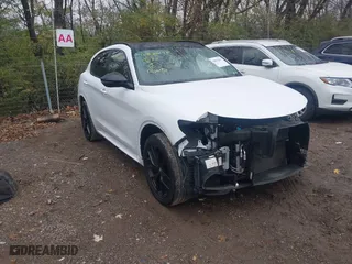 2021 Alfa Romeo Stelvio Ti with VIN ZASPAKBN4M7D15243, listed as a IAAI auction lot 40836195 with 37,454 mi miles. Bid and sale history available at carsss.com. Image 1.