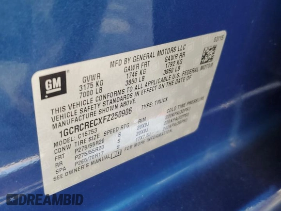 2015 Chevrolet Silverado 1500 LT with VIN 1GCRCRECXFZ250906, listed as a Copart auction lot 80657524 with 136,066 mi miles and Salvage Title. Bid and sale history available at DreamBid. Image 13.