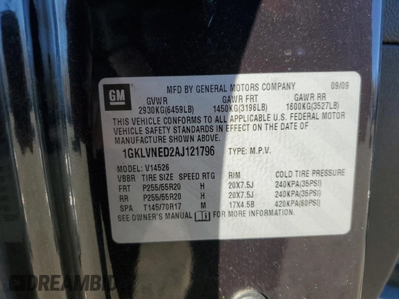 2010 GMC Acadia SLT2 with VIN 1GKLVNED2AJ121796, listed as a Copart auction lot 53673825 with 188,101 mi miles and Clean Title. Bid and sale history available at carsss.com. Image 13.