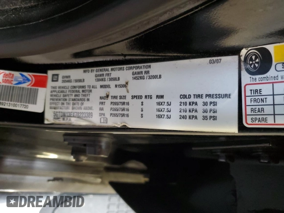 2007 Hummer H3 SUV with VIN 5GTDN13EX78223389, listed as a Copart auction lot 85608414 with 195,783 mi miles and Clean Title. Bid and sale history available at DreamBid. Image 12.