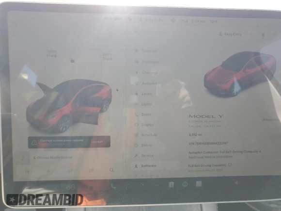 2024 Tesla Model Y Long Range with VIN 7SAYGDEE8RA233147, listed as a Copart auction lot 56695545 with 9,512 mi miles and Salvage title. Bid and sale history available at DreamBid. Image 9.