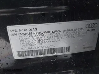 2007 Audi A4 2.0T with VIN WAUAF78E07A132737, listed as a IAAI auction lot 41574347 with 84,179 mi miles. Bid and sale history available at carsss.com. Image 9.