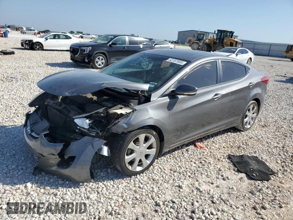 2013 Hyundai Elantra Limited with VIN 5NPDH4AE7DH202368, listed as a Copart auction lot 52707695 with 105,956 mi miles and Salvage Title. Bid and sale history available at DreamBid. Image 1.