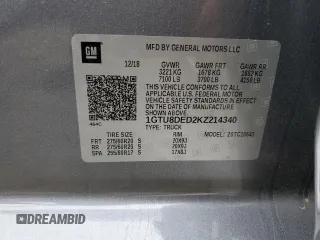 2019 GMC Sierra 1500 with VIN 1GTU8DED2KZ214340, listed as a Copart auction lot 42968745 with 44,313 mi miles and Salvage Title. Bid and sale history available at DreamBid. Image 12.