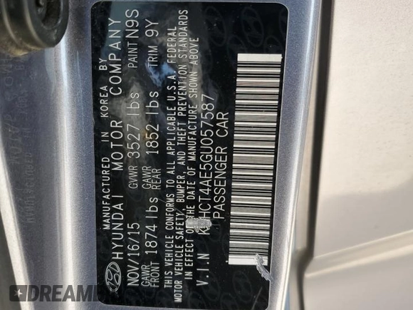2016 Hyundai Accent SE with VIN KMHCT4AE5GU057587, listed as a Copart auction lot 53142205 with 139,155 mi miles and Clean Title. Bid and sale history available at DreamBid. Image 12.