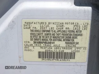 2011 Nissan Sentra SL with VIN 3N1AB6AP4BL648141, listed as a IAAI auction lot 42403066 with Not provided miles and . Bid and sale history available at DreamBid. Image 9.
