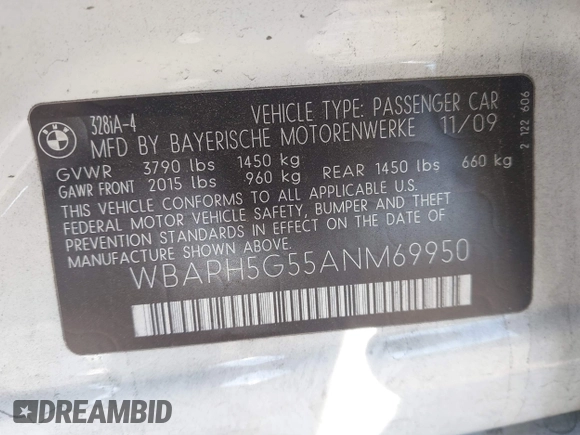 2010 BMW 3 Series 328i with VIN WBAPH5G55ANM69950, listed as a IAAI auction lot 41870531 with 77,197 mi miles and . Bid and sale history available at DreamBid. Image 9.