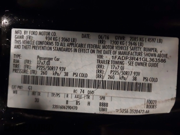 2016 Ford Focus Electric with VIN 1FADP3R41GL363586, listed as a IAAI auction lot 41518253 with 36,884 mi miles and . Bid and sale history available at DreamBid. Image 9.