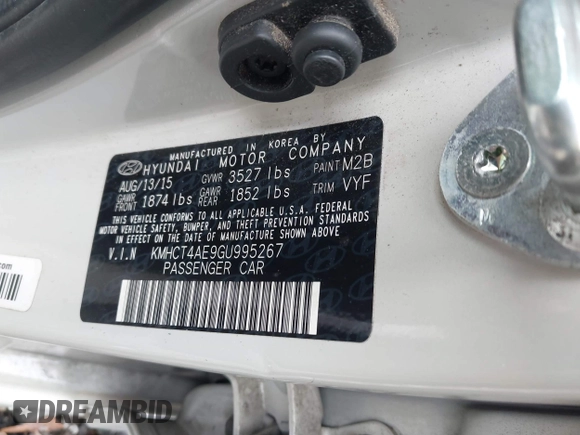 2016 Hyundai Accent SE with VIN KMHCT4AE9GU995267, listed as a IAAI auction lot 42347749 with 177,145 mi miles and . Bid and sale history available at DreamBid. Image 9.