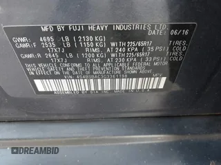 2016 Subaru Outback 2.5i with VIN 4S4BSBAC3G3361198, listed as a IAAI auction lot 42410822 with 115,186 mi miles and . Bid and sale history available at DreamBid. Image 9.