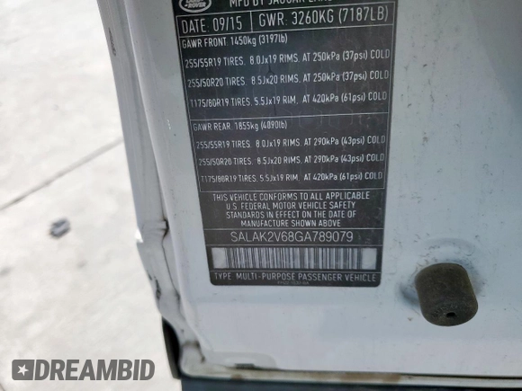 2016 Land Rover LR4 HSE Lux with VIN SALAK2V68GA789079, listed as a Copart auction lot 52125465 with Not Provided miles and Salvage Title. Bid and sale history available at DreamBid. Image 13.