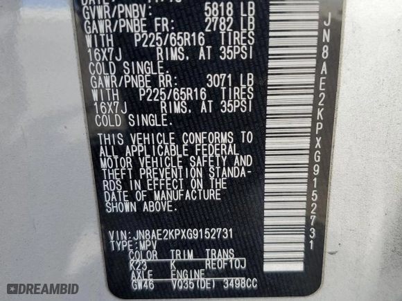 2016 Nissan Quest SV with VIN JN8AE2KPXG9152731, listed as a Copart auction lot 55842804 with 126,793 mi miles and Salvage Title. Bid and sale history available at carsss.com. Image 13.