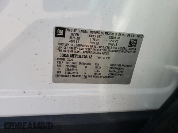 2018 GMC Terrain SLE with VIN 3GKALMEV0JL246112, listed as a Copart auction lot 49591665 with 83,616 mi miles and Salvage Title. Bid and sale history available at carsss.com. Image 12.