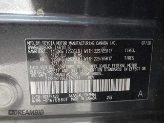 2020 Toyota RAV4 XLE with VIN 2T3P1RFV6LC124231, listed as a IAAI auction lot 41929008 with 49,592 mi miles. Bid and sale history available at carsss.com. Image 9.