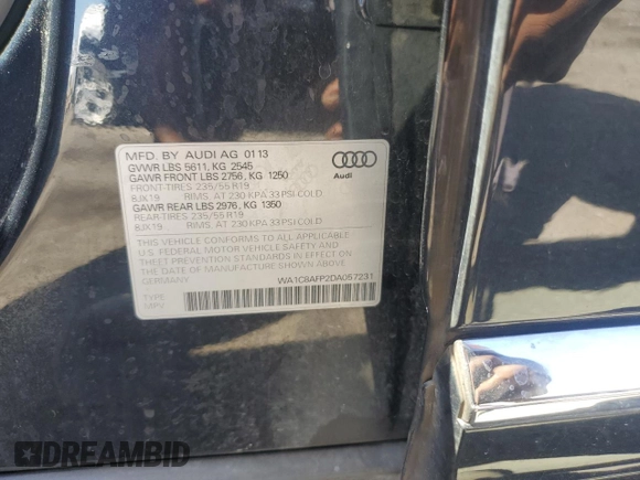 2013 Audi Q5 Hybrid Prestige with VIN WA1C8AFP2DA057231, listed as a Copart auction lot 72734984 with 132,058 mi miles and Clean title. Bid and sale history available at DreamBid. Image 13.