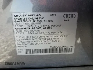 2022 Audi e-tron Premium Plus with VIN WA1LAAGE8NB002750, listed as a Copart auction lot 57163615 with 50,009 mi miles and Salvage title. Bid and sale history available at DreamBid. Image 13.