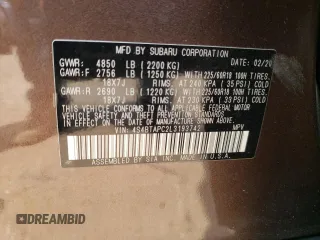 2020 Subaru Outback Touring with VIN 4S4BTAPC2L3193742, listed as a Copart auction lot 59469915 with 41,963 mi miles and Salvage title. Bid and sale history available at DreamBid. Image 13.