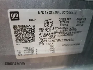2022 GMC Sierra 1500 Limited SLT with VIN 1GTU9DET8NZ192191, listed as a Copart auction lot 46782145 with 0 mi miles and Salvage Title. Bid and sale history available at carsss.com. Image 12.