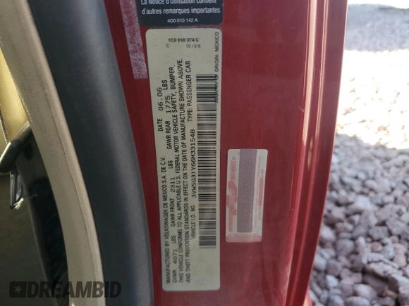 2006 Volkswagen Beetle с VIN 3VWSG31Y66M331548, выставлен на аукционе Copart как лот 78545424 с пробегом 79 092 миль миль и Списание • Salvage title. История ставок и продаж доступна на DreamBid. Изображение 12.
