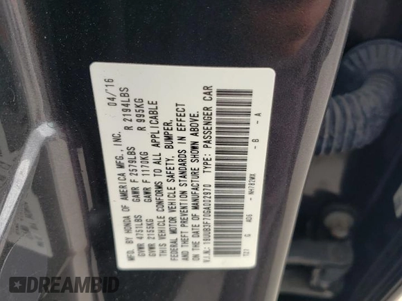 2016 Acura TLX Advance with VIN 19UUB3F70GA002970, listed as a Copart auction lot 54782385 with 83,788 mi miles and Salvage title. Bid and sale history available at DreamBid. Image 13.