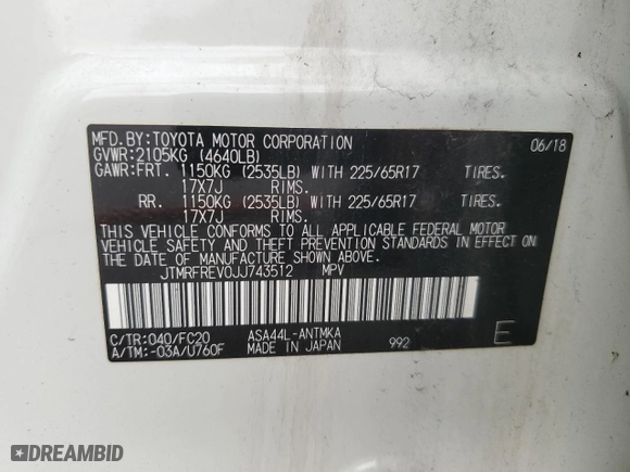 2018 Toyota RAV4 XLE with VIN JTMRFREV0JJ743512, listed as a Copart auction lot 49662025 with 61,849 mi miles and Salvage Title. Bid and sale history available at carsss.com. Image 13.
