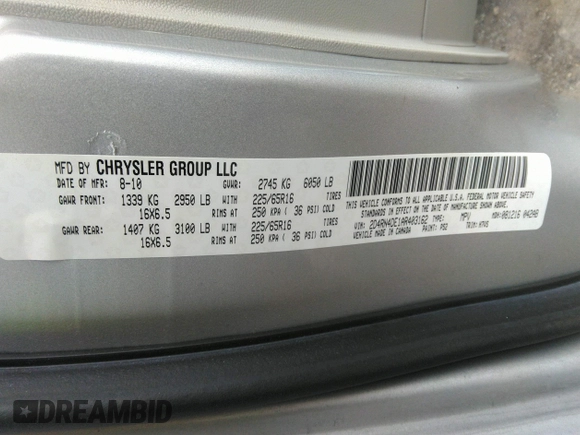2010 Dodge Grand Caravan SE with VIN 2D4RN4DE1AR403162, listed as a IAAI auction lot 40386723 with 82,290 mi miles and . Bid and sale history available at DreamBid. Image 9.