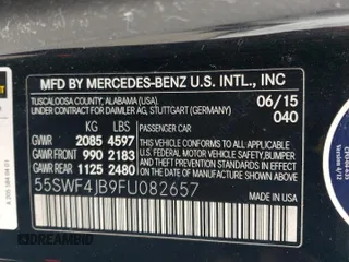 2015 Mercedes-Benz C 300 with VIN 55SWF4JB9FU082657, listed as a Copart auction lot 55466575 with 109,254 mi miles and Salvage Title. Bid and sale history available at DreamBid. Image 13.