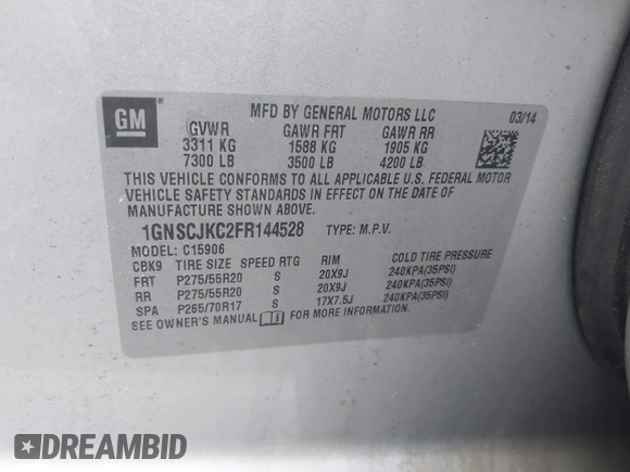 2015 Chevrolet Suburban LT z VIN 1GNSCJKC2FR144528, wystawiony jako IAAI lot #42320028 z przebiegiem 226 076 mil mil oraz . Historia ofert i sprzedaży dostępna na DreamBid. Obrazek 9.