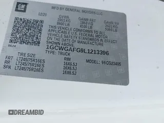 2020 Chevrolet Express Cargo Van with VIN 1GCWGAFG9L1213396, listed as a IAAI auction lot 42049377 with 122,571 mi miles. Bid and sale history available at carsss.com. Image 9.