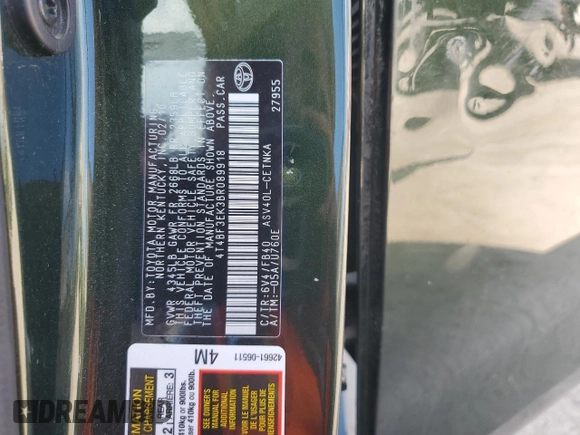 2011 Toyota Camry LE with VIN 4T4BF3EK3BR089918, listed as a Copart auction lot 61532485 with 196,710 mi miles and Salvage title. Bid and sale history available at DreamBid. Image 12.