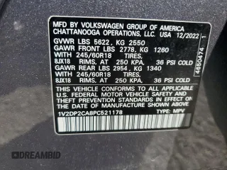2023 Volkswagen Atlas SE с VIN 1V2DP2CA8PC521178, выставлен на аукционе Copart как лот 48472125 с пробегом 34 742 миль миль и Списание • Salvage title. История ставок и продаж доступна на DreamBid. Изображение 14.