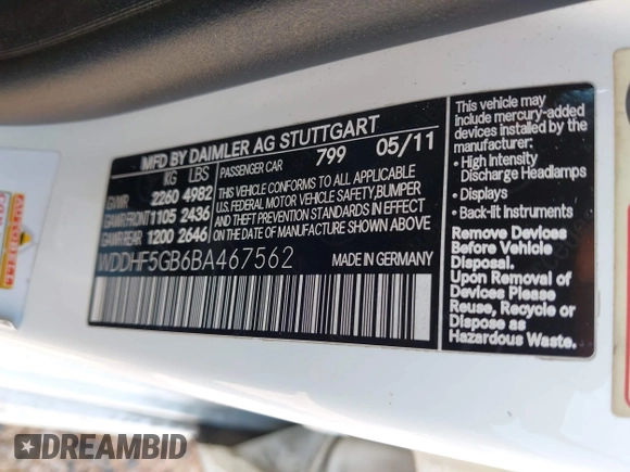 2011 Mercedes-Benz E 350 Luxury с VIN WDDHF5GB6BA467562, выставлен на аукционе IAAI как лот 42461058 с пробегом 113 782 миль миль и . История ставок и продаж доступна на DreamBid. Изображение 9.