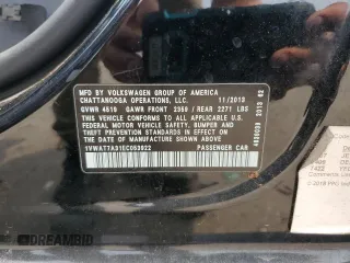 2014 Volkswagen Passat Wolfsburg Edition with VIN 1VWAT7A31EC053922, listed as a Copart auction lot 59945025 with 136,864 mi miles and Clean title. Bid and sale history available at DreamBid. Image 12.