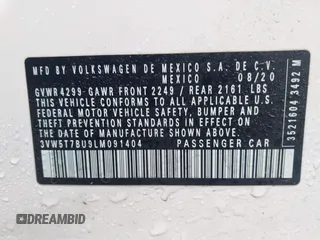 2020 Volkswagen Jetta GLI S z VIN 3VW5T7BU9LM091404, wystawiony jako IAAI lot #42300830 z przebiegiem 46 851 mil mil oraz . Historia ofert i sprzedaży dostępna na DreamBid. Obrazek 9.