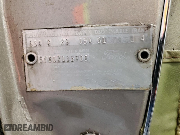 1965 Ford Thunderbird with VIN 5Y83Z133700, listed as a Copart auction lot 85529174 with Not Provided miles and Clean Title. Bid and sale history available at DreamBid. Image 12.