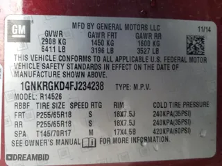 2015 Chevrolet Traverse LT with VIN 1GNKRGKD4FJ234238, listed as a Copart auction lot 84156094 with 133,503 mi miles and Salvage Title. Bid and sale history available at carsss.com. Image 12.