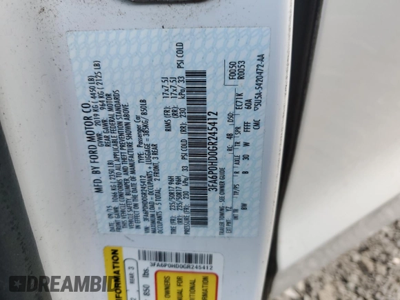 2016 Ford Fusion SE with VIN 3FA6P0HD0GR245412, listed as a Copart auction lot 48696035 with 60,262 mi miles and Salvage Title. Bid and sale history available at carsss.com. Image 12.