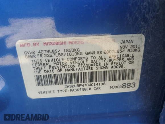 2012 Mitsubishi Lancer GT with VIN JA32U8FW7CU014108, listed as a Copart auction lot 73149454 with 195,664 mi miles and Salvage Title. Bid and sale history available at DreamBid. Image 14.