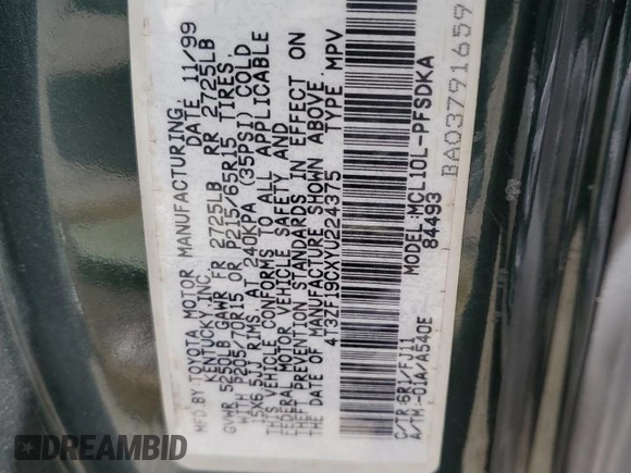 2000 Toyota Sienna CE with VIN 4T3ZF19CXYU224375, listed as a Copart auction lot 51433325 with 147,365 mi miles and Salvage Title. Bid and sale history available at carsss.com. Image 14.