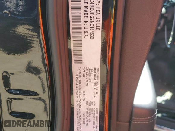2022 Dodge Durango Special Service with VIN 1C4RDJFG2NC184532, listed as a Copart auction lot 58912345 with Not provided miles and Salvage title. Bid and sale history available at DreamBid. Image 13.