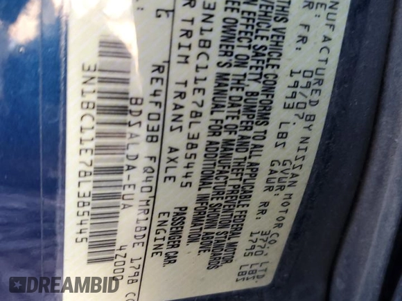 2008 Nissan Versa 1.8 S with VIN 3N1BC11E78L385445, listed as a Copart auction lot 44323285 with 79,185 mi miles and Salvage Title. Bid and sale history available at carsss.com. Image 14.