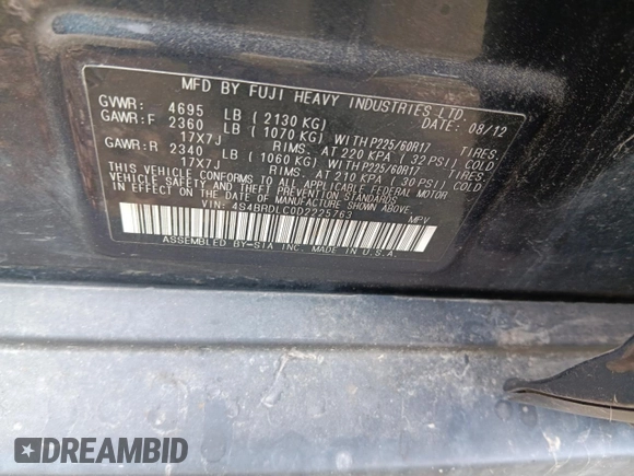 2013 Subaru Outback Limited z VIN 4S4BRDLC0D2225763, wystawiony jako Copart lot #64231285 z przebiegiem 76 042 mil mil oraz Szkoda całkowita • Salvage title. Historia ofert i sprzedaży dostępna na DreamBid. Obrazek 12.