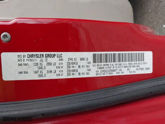 2012 Dodge Grand Caravan SXT with VIN 2C4RDGCG3CR408077, listed as a IAAI auction lot 41532827 with 170,716 mi miles. Bid and sale history available at carsss.com. Image 9.