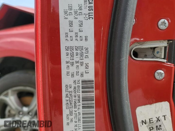 2017 Dodge Journey Crossroad Plus with VIN 3C4PDCGG4HT613860, listed as a Copart auction lot 58511275 with Not provided miles and Salvage title. Bid and sale history available at DreamBid. Image 13.