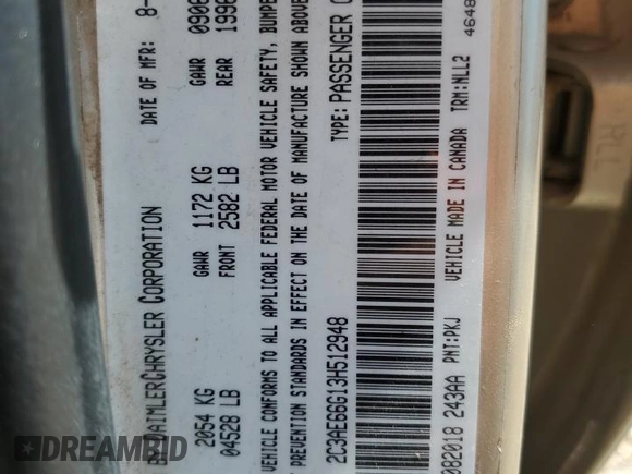2003 Chrysler 300M M z VIN 2C3AE66G13H512948, wystawiony jako Copart lot #57447665 z przebiegiem 84 782 mil mil oraz Szkoda całkowita • Salvage title. Historia ofert i sprzedaży dostępna na DreamBid. Obrazek 13.