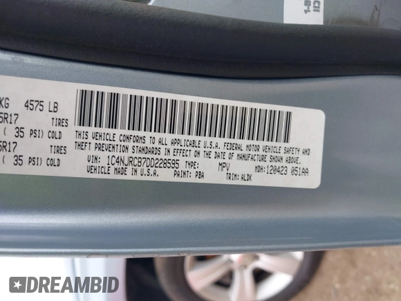 2013 Jeep Patriot Limited with VIN 1C4NJRCB7DD228595, listed as a IAAI auction lot 42537471 with 122,987 mi miles and . Bid and sale history available at DreamBid. Image 9.