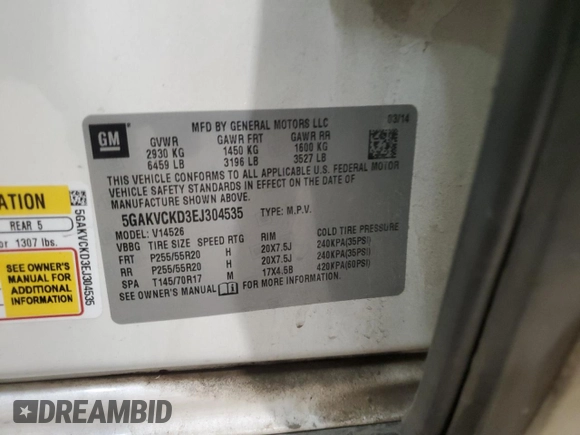 2014 Buick Enclave Premium with VIN 5GAKVCKD3EJ304535, listed as a Copart auction lot 50314465 with 167,773 mi miles and Salvage Title. Bid and sale history available at DreamBid. Image 15.